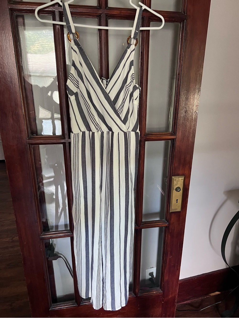 Striped gray & White strapped romper